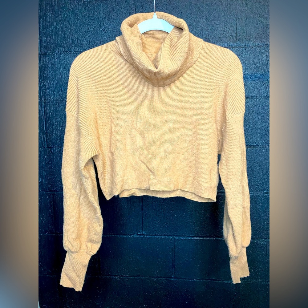 Tan/Brown Turtleneck Crop Top Sweater